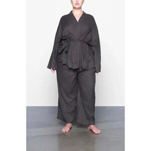 SKIMS Drapey Ash Modal Cotton Belted Pajama Top Kimono Style See Measure…